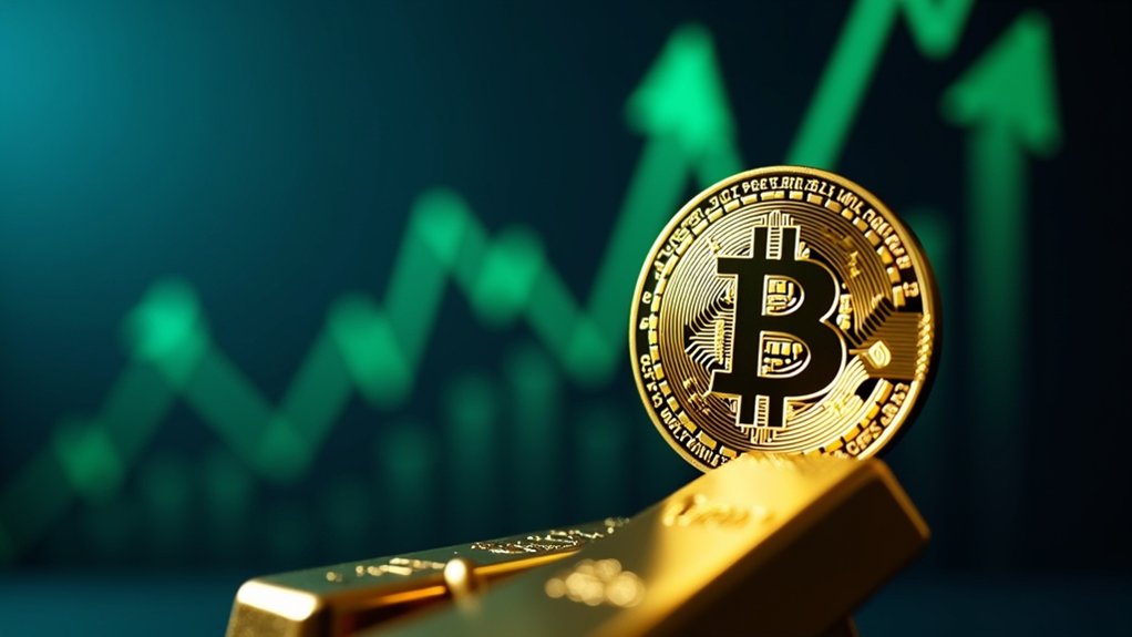 bitcoin rises gold declines